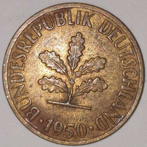1950 J - 10 PFENNIG - TEN PFENNIG - GERMANY - FEDERAL REPUBLIC - (Brass Clad Steel) KM# 108